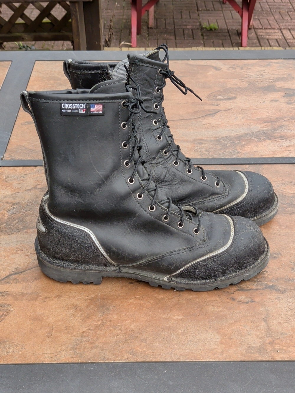 Men's Black Lace-Up Work Boots with Side Zipper 13